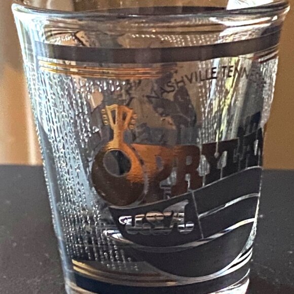 Vintage Opryland USA Nashville Tennessee Gold Black Clear Shot Glass Souvenir - Picture 2 of 7